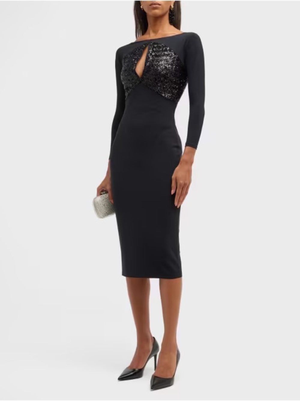 NEW NWT Chiara Boni La Petite Robe Iria Sequined Cutout Sheath Dress Black